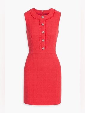 VERONICA BEARD EMBELLISHED TWEED MINI DRESS - CORAL SIZE 10 (PRE-OWNED)